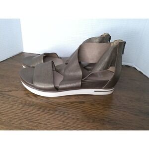 Eileen Fisher Metallic Leather Sport Criss Cross Strap Zip Sandals Women's 10M